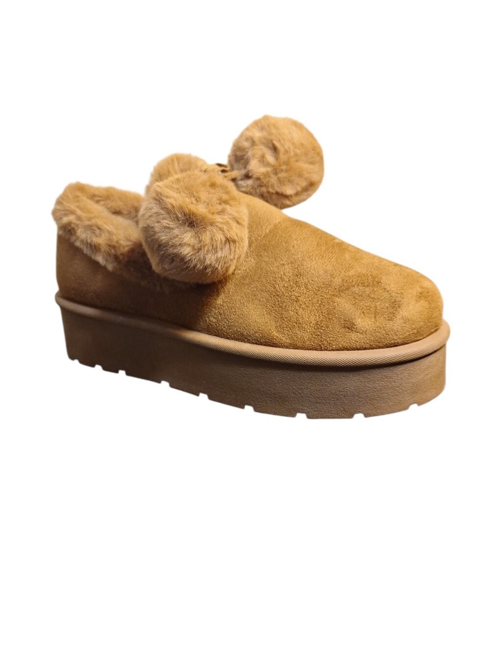 NIB Bamboo Faur Fur Pom Pom Slipper Shoes